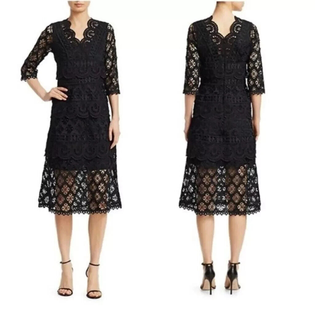 Sea New York NEW Black Laurel Lace Midi Dress $480 Size 6