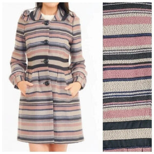 Anthropologie Elevenses Coat Size 6 Striped Wool Blend Shoulder Bows Lined