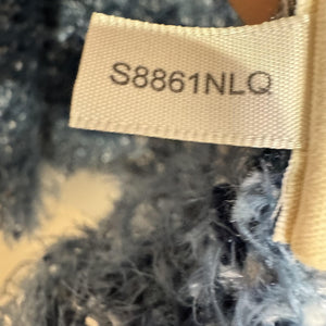 L'AGENCE Sweater Womens Large Blue Boucle Fringe Open Cardigan Jacket S8861NLQ