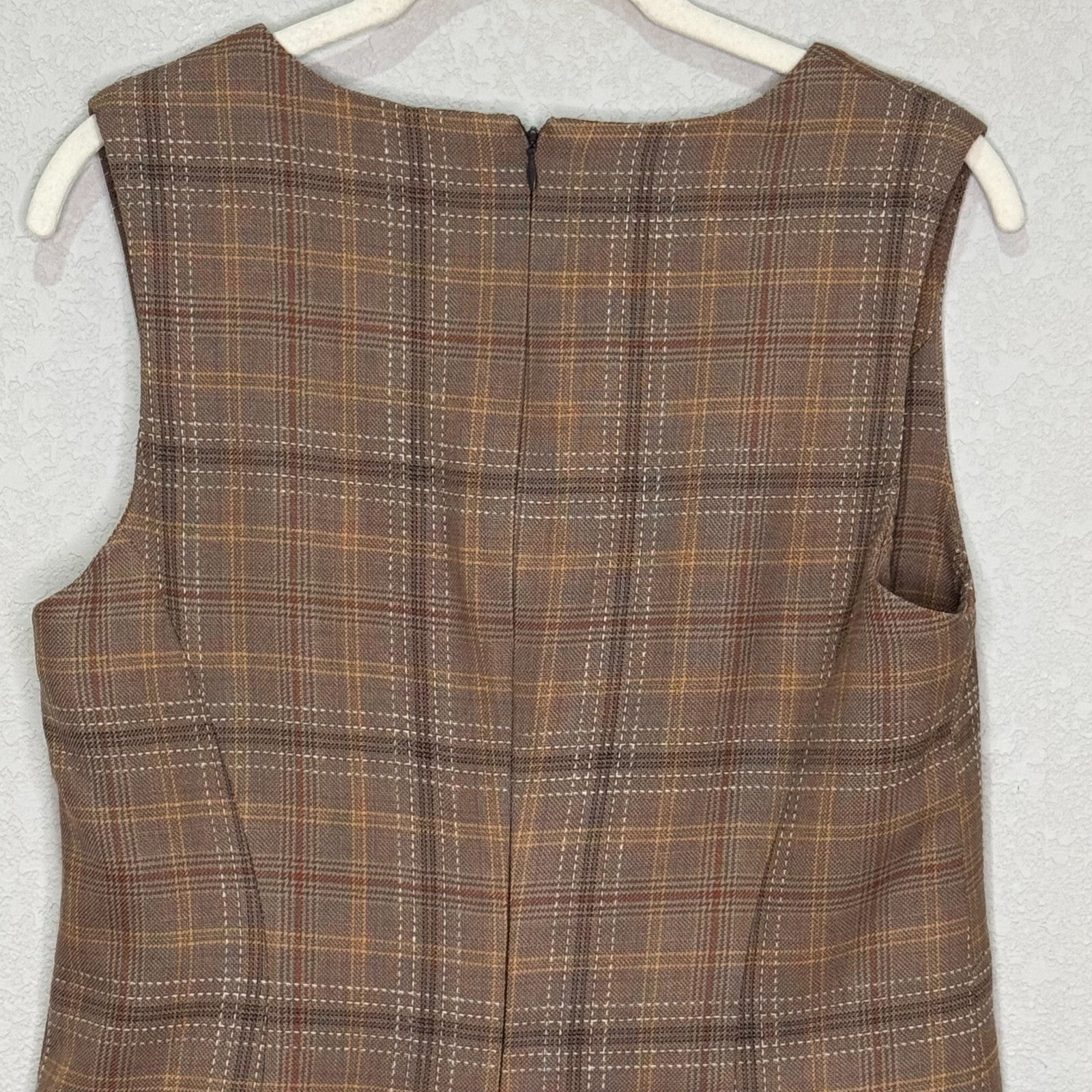 Pendleton Shift Dress Size 10 $198 Brown Plaid Wool Blend Sleeveless