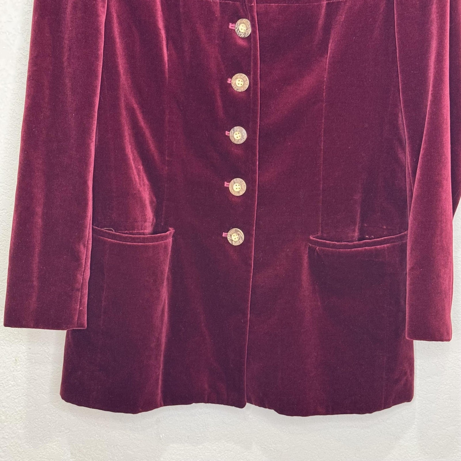 Gorsuch Ltd Blazer Womens 8 Burgundy Velvet Gold Buttons Made USA Lined Jacket