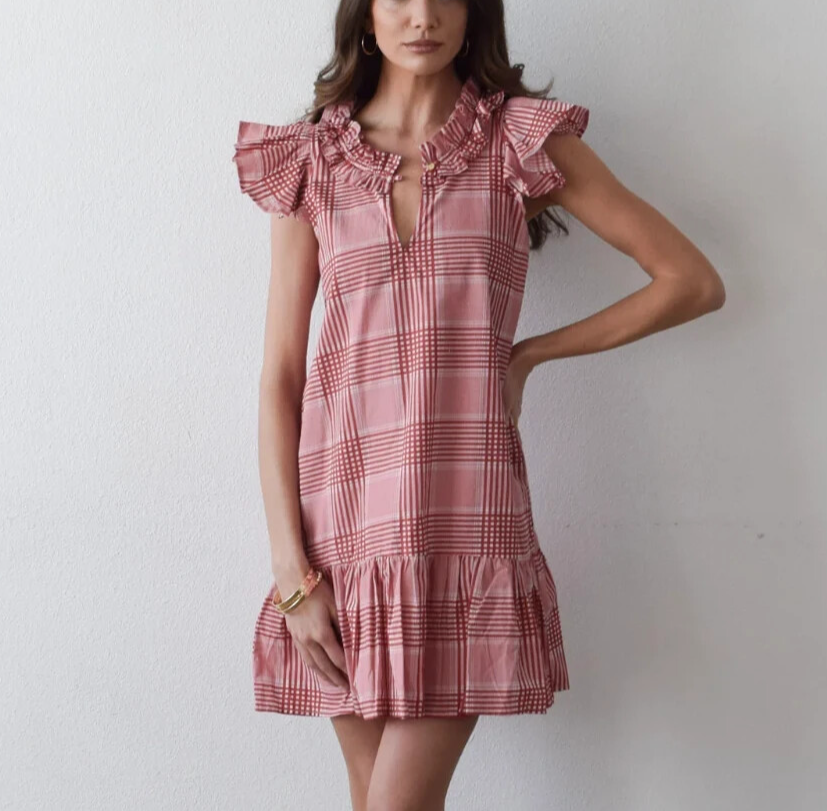 Never A Wallflower Rachel Mini Dress Size XS New $288 Kelly Green White Plaid