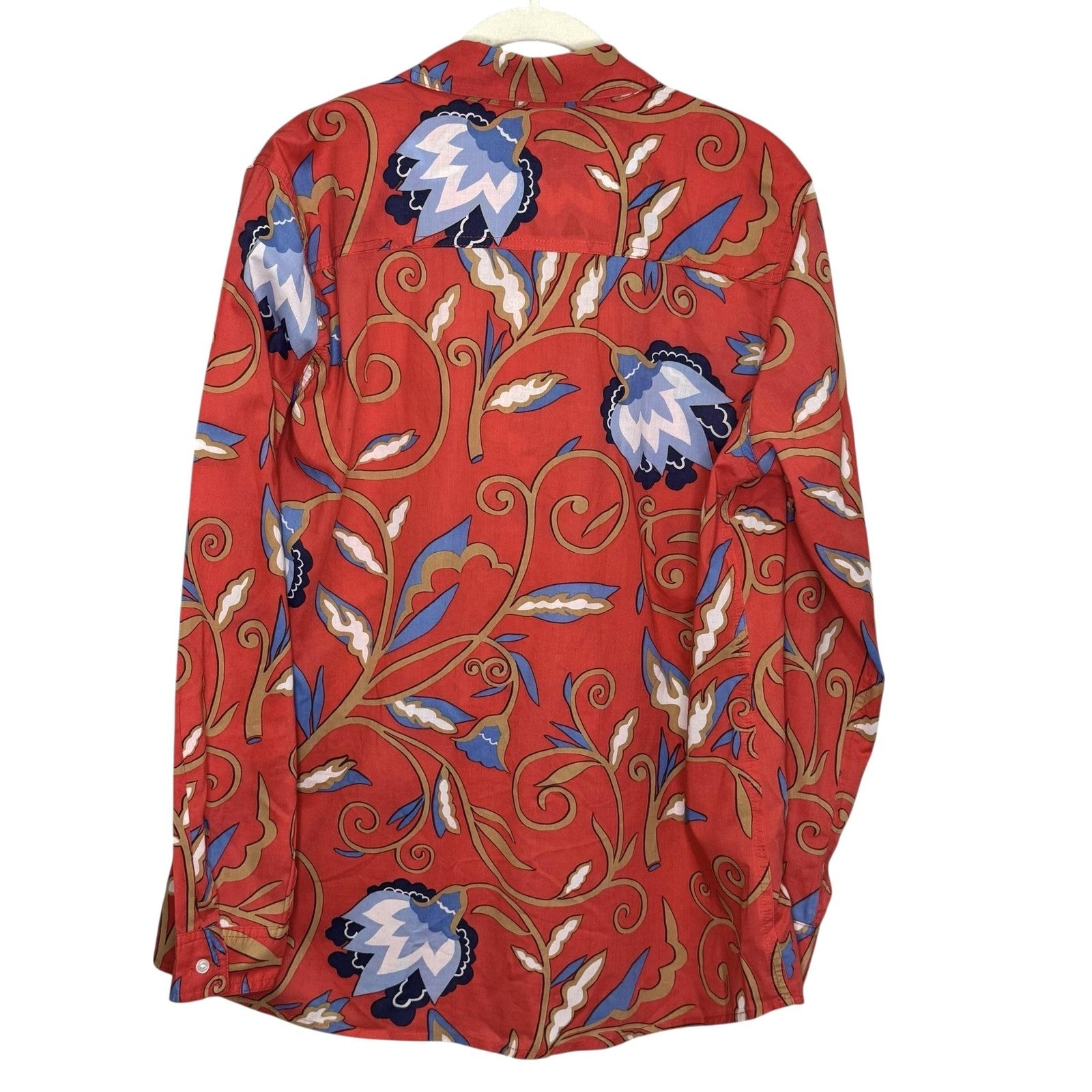 J McLaughlin Shirt Mens Large Red Blue Tan Floral Button Up Long Sleeve Cotton