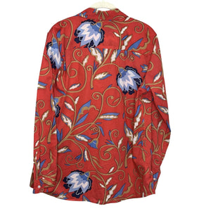 J McLaughlin Shirt Mens Large Red Blue Tan Floral Button Up Long Sleeve Cotton