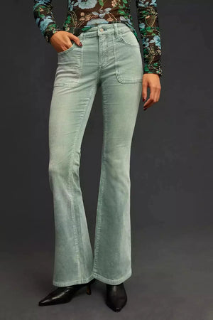 Anthropologie Pilcro The Icon Corduroy Jeans Pants Size 27 Green Flare Low Rise