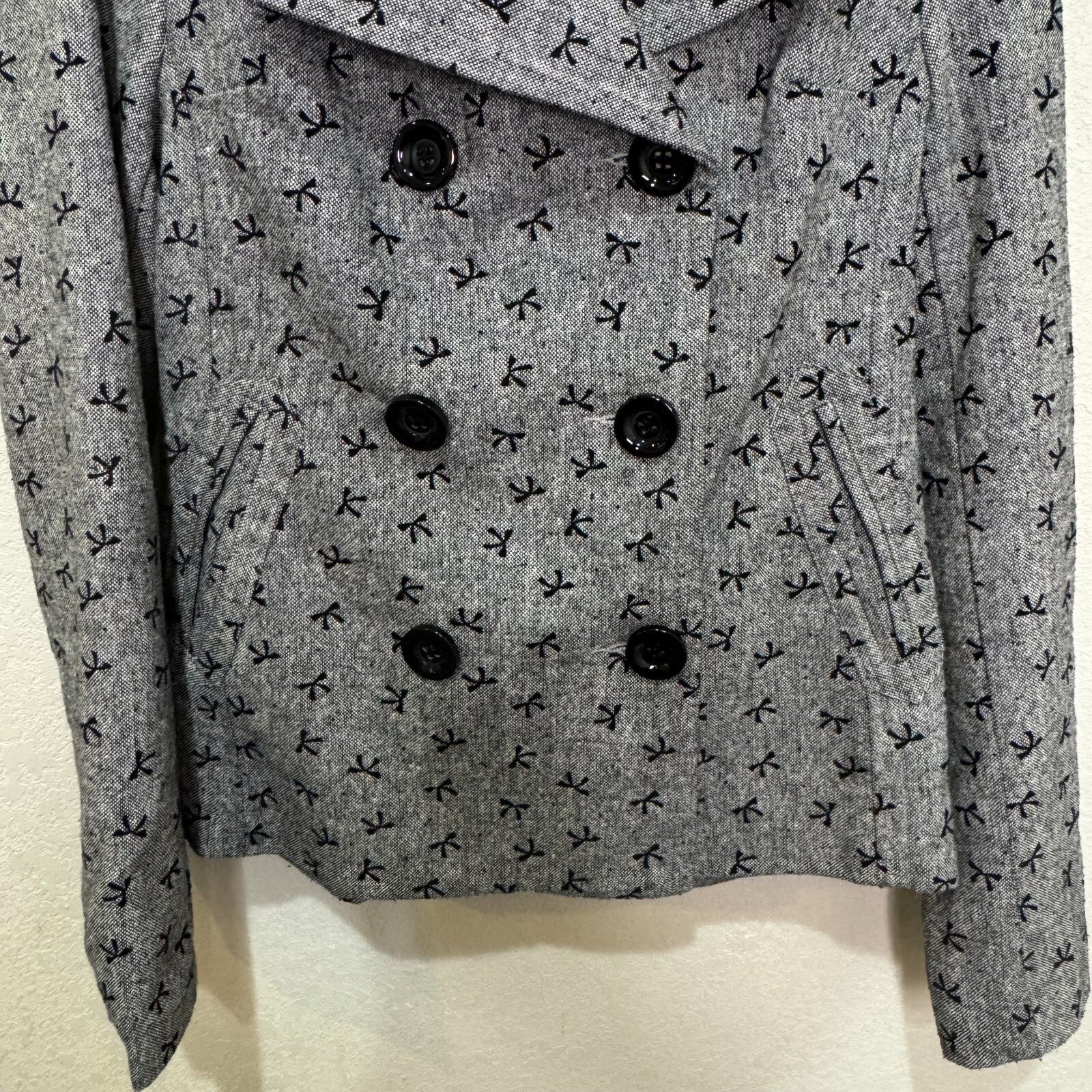 Needle & Thread Gray Bow Jacket Size Medium Gray Black Double Breasted Peacoat