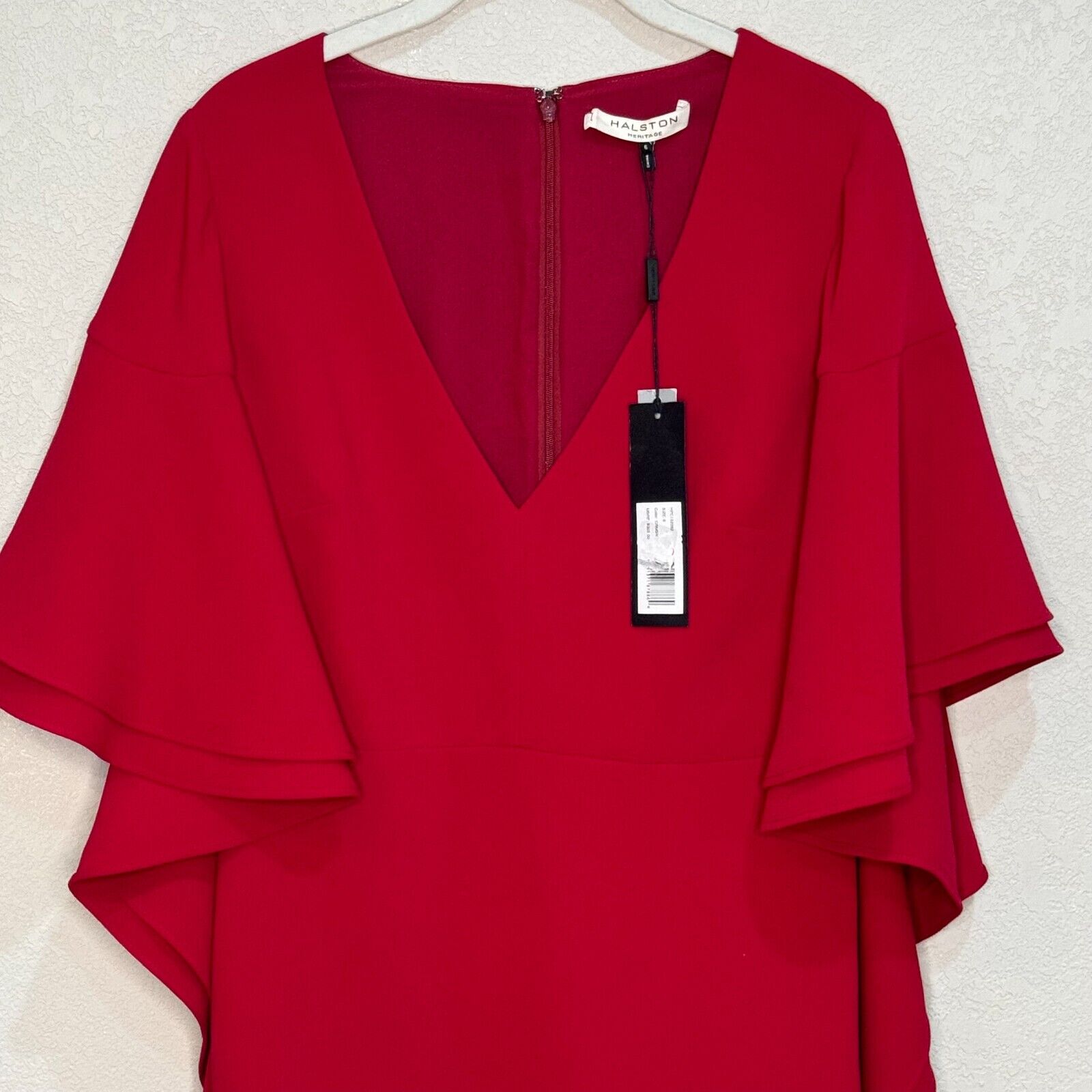 Halston Heritage Crimson Crepe Flounce Sleeves Cocktail Dress Size 6 NEW $325