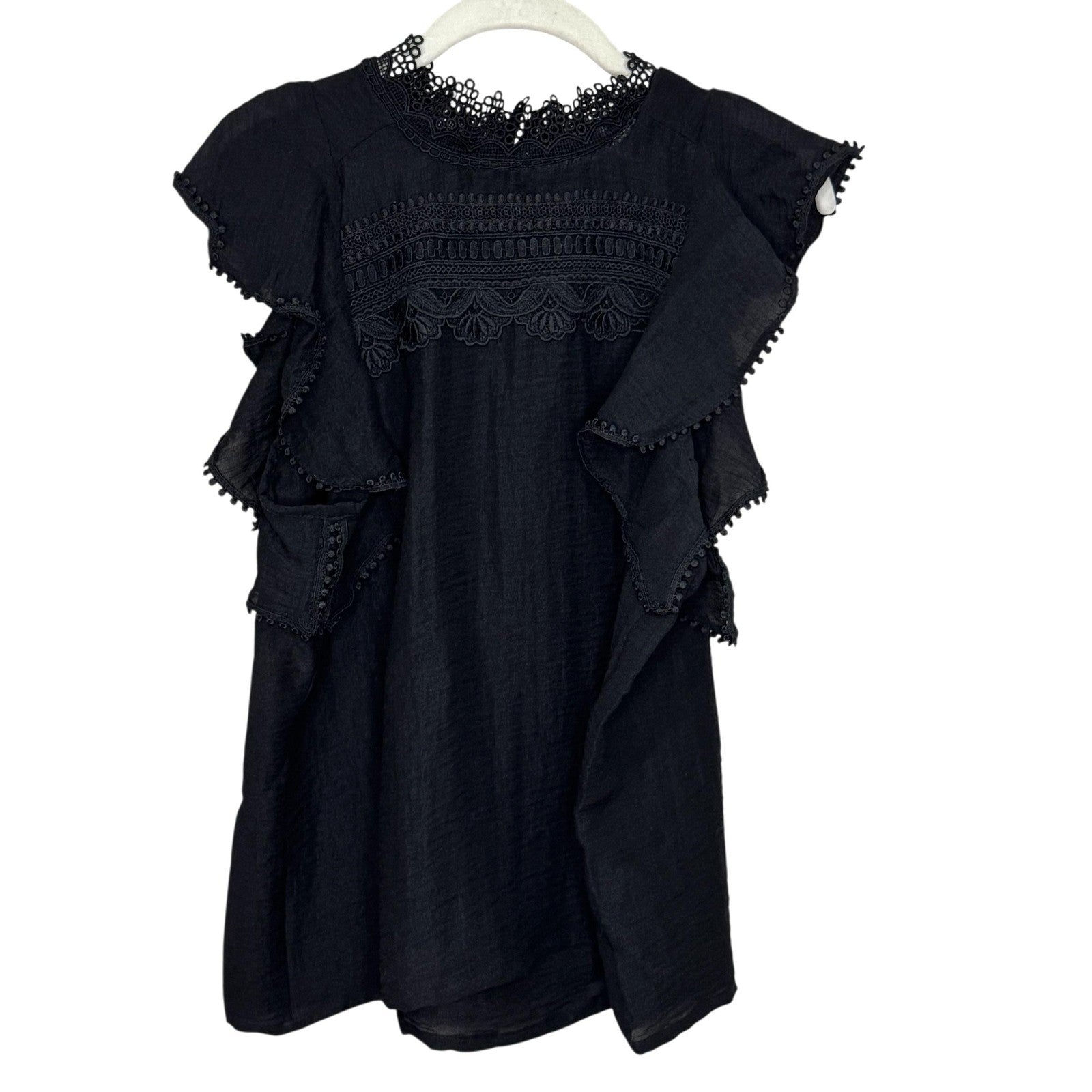 Sabina Musayev Melody Shirt Womens Large Black Ruffle Flutter Sleeve Lace Boho
