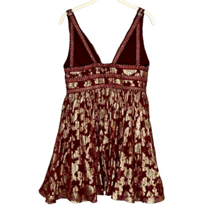 Sherri Hill Burgundy Gold Floral Sleeveless Fit & Flare Dress Size 10 NEW $398