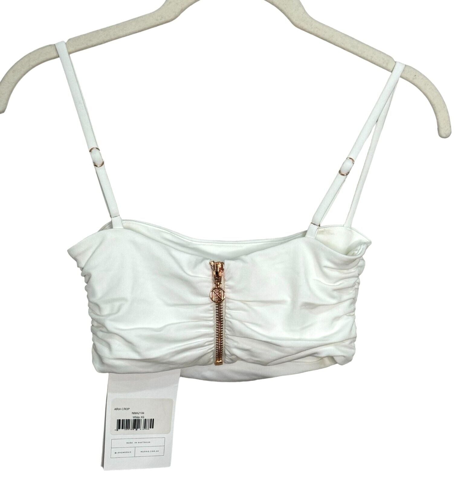 Nookie White Aria Back Zip Crop Top Size XSmall NEW $139