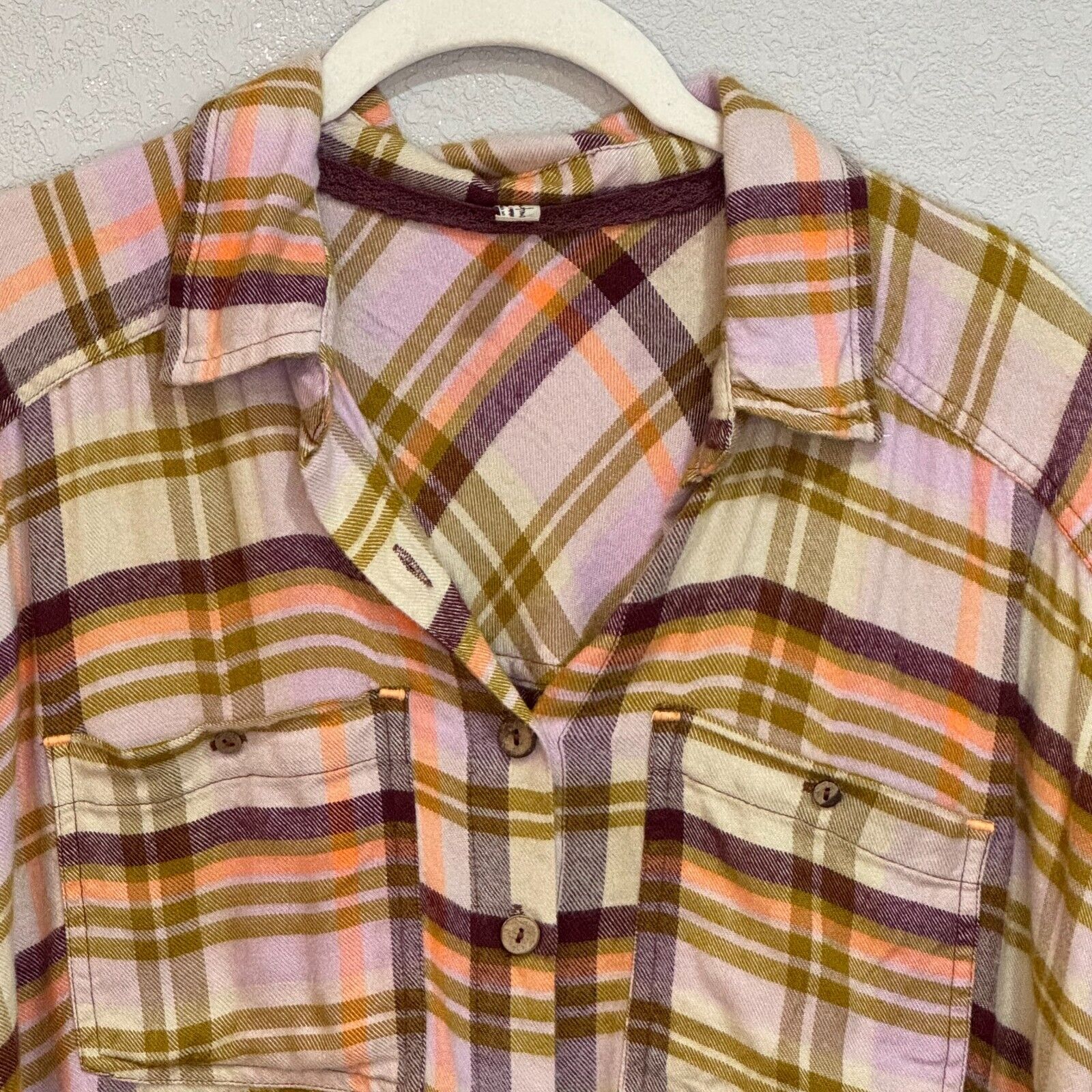 Free People Plaid Flannel Cropped Button Down Shirt Size XS