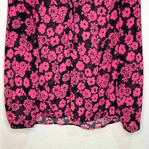 MILLY Pink Black Brooke Floral Print Chiffon Blouse Size 8 $210