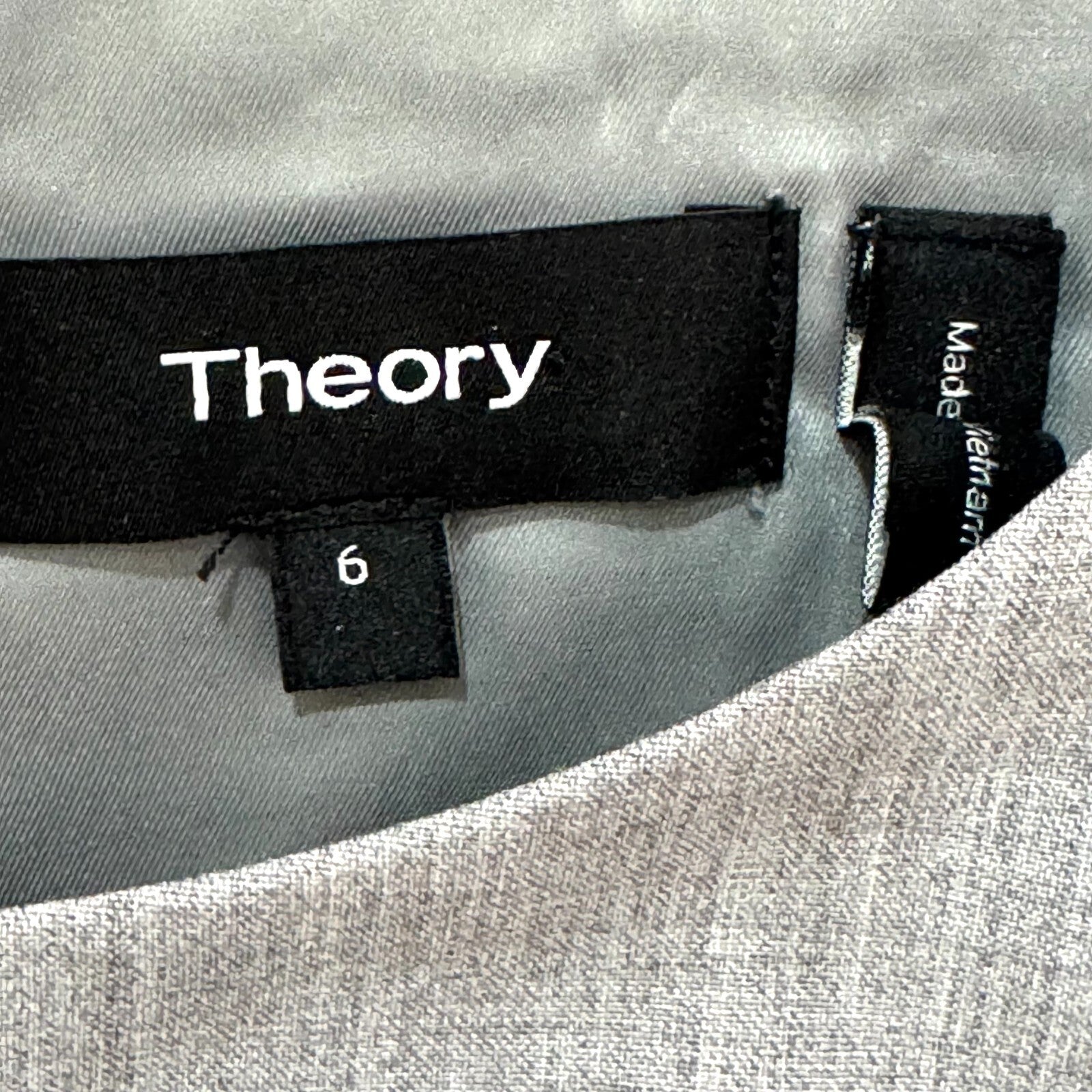 Theory Cassii Dress Size 6 Gray Melange Suiting Short Sleeve Wool Blend Career