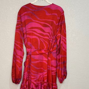 Hutch Ciara Red Pink Zebra Satin Maxi Wrap Dress Size Large $179