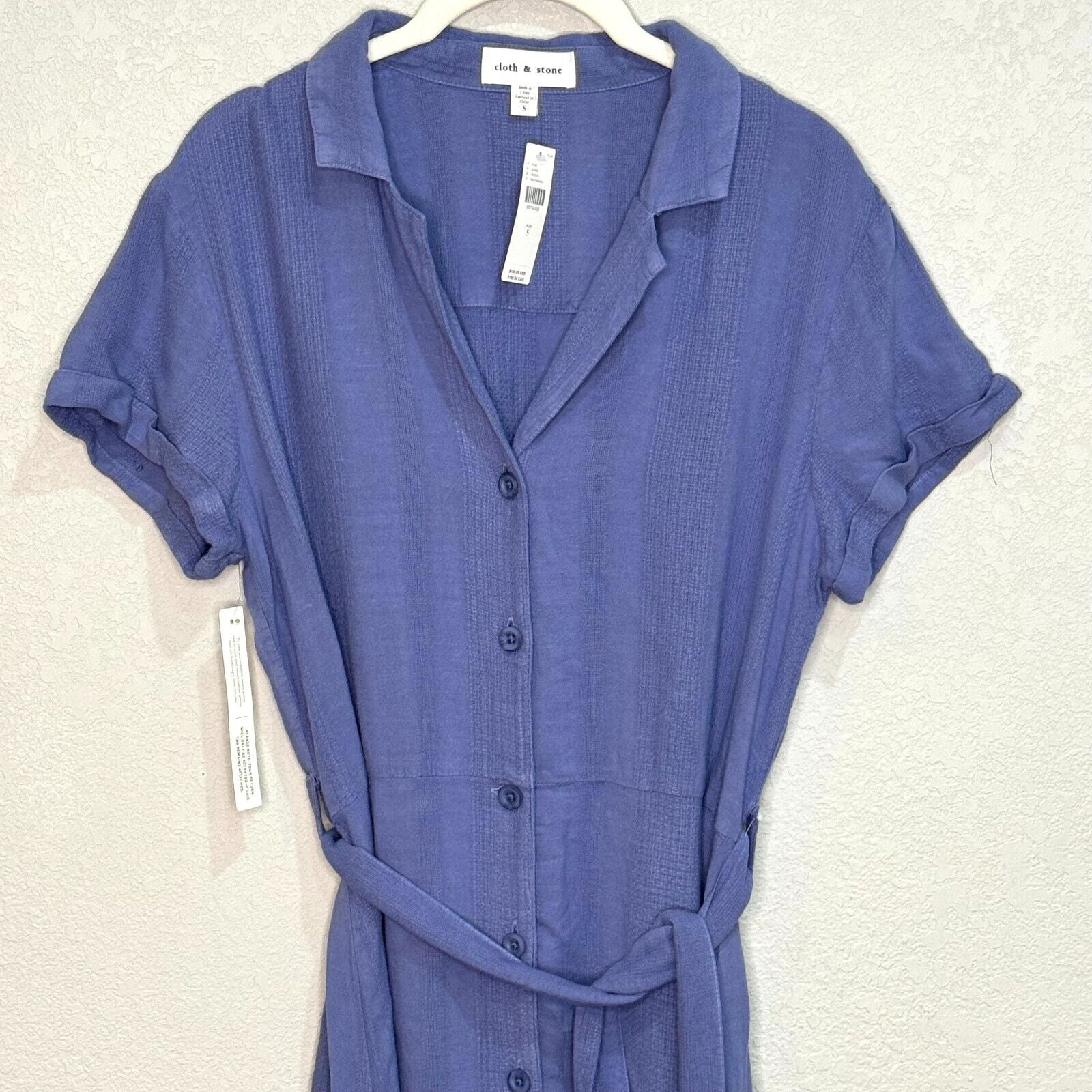 Anthropologie Cloth & Stone NEW Blue Belt Buttondown Shirt Dress Size Small $160