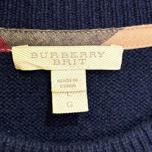 Burberry Brit Mens Navy Blue Cashmere Plaid Patch Elbow Sweater Size Large