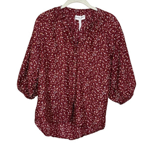 APIECE APART Blouse Top Size XS Burgundy White Mitte Floral Print Cotton Silk