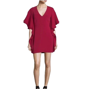 Halston Heritage Crimson Crepe Flounce Sleeves Cocktail Dress Size 6 NEW $325