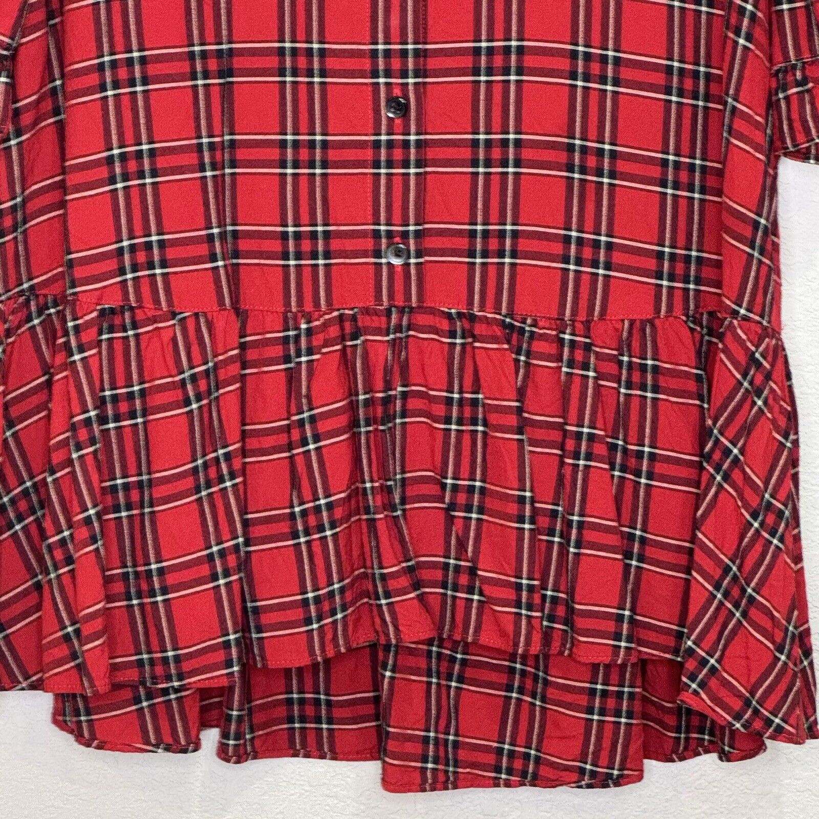 Madewell Studio Ruffle-Hem Top in Clanton Red Plaid Size Small