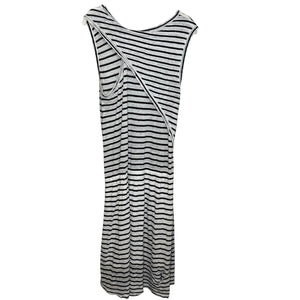 A.L.C. Dress Womens Medium Black White Striped Linen Sleeveless Midi Drawstring