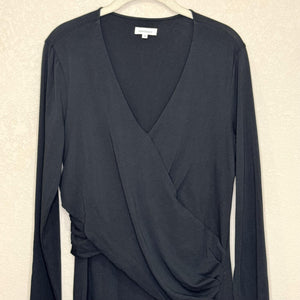 Sundance Dress Medium Charcoal Black Long Sleeve Draped Waist Midi Modal Cotton