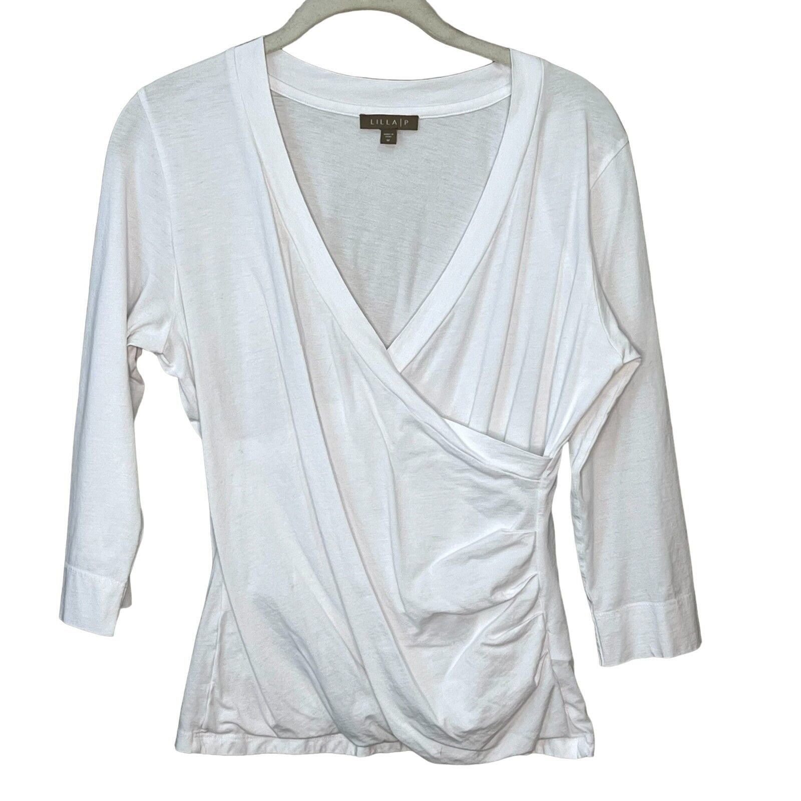 Lilla P White Faux Wrap Front Pima Cotton Tee T Shirt Size Medium