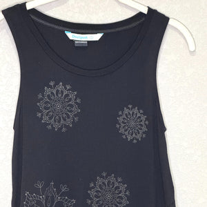 Desigual Black Tank Top Size Small Asymmetric Ruffle Hem Floral Pattern