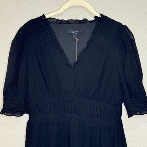 AllSaints NEW Black Ruffle Elastic Waist V-Neck A-Line Via Dress Size 6 $229