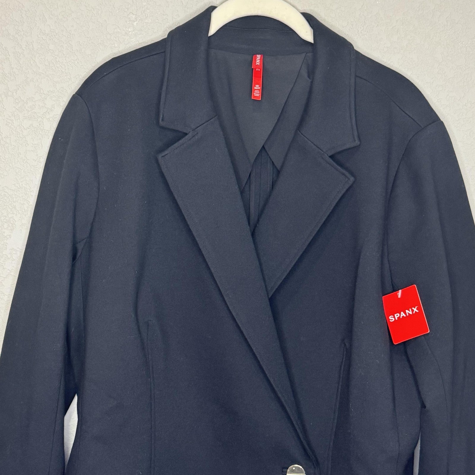 Spanx Blazer Womens 1X Black Perfect Asymmetrical Tailored One Button Stretch