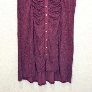 Nomads Hemp Wear Dress Womens Large Burgundy Boho Ruched Front Floral Organic
