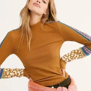 Free People Sienna Switch It Up Cuff Thermal Waffle Top Size Large Brown