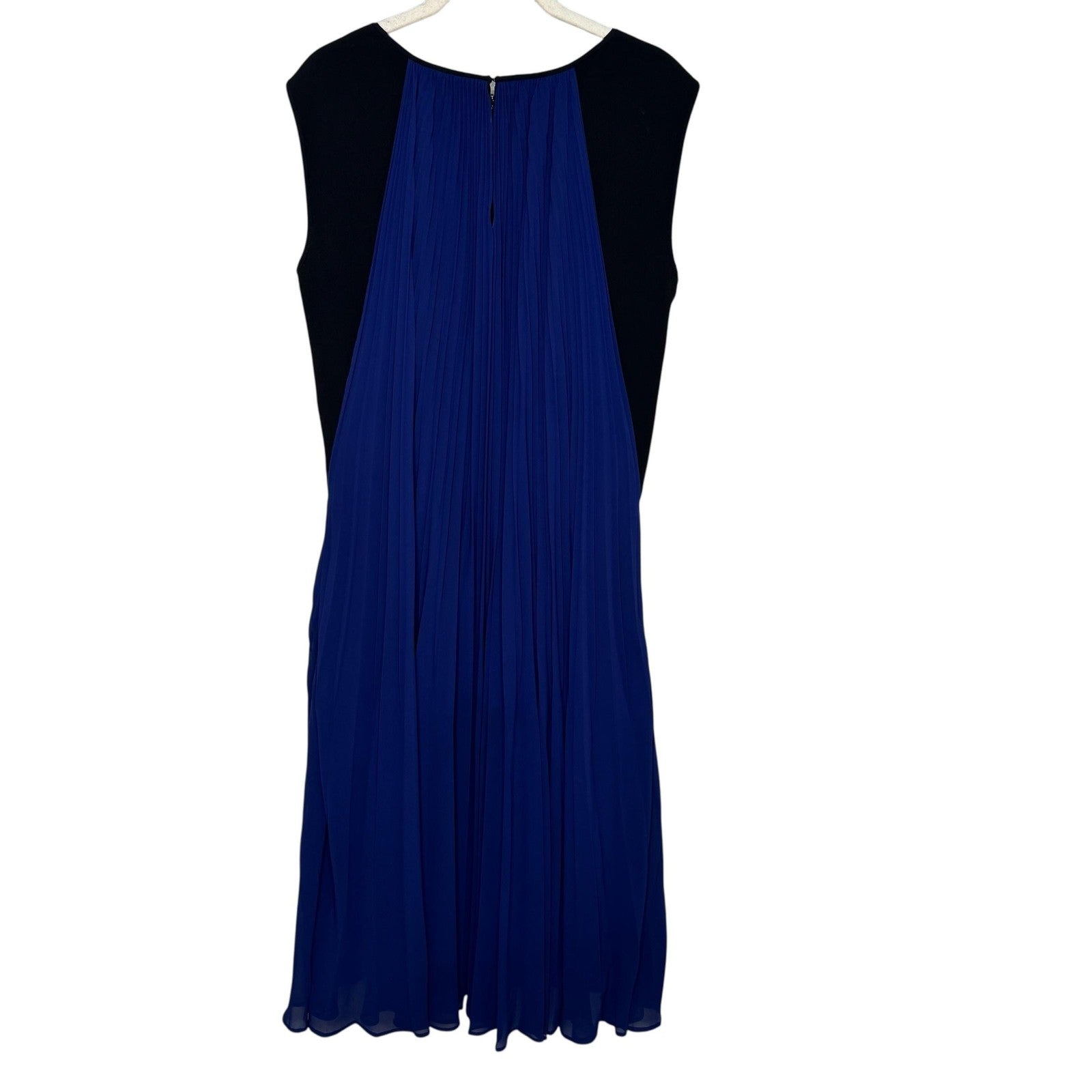 Escada Dress Womens 40 Blue Black Pleated Midi Sleeveless A-Line Elegant Formal