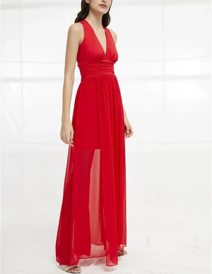 French Connection Red Andros Jersey Halter Maxi Dress Size 4