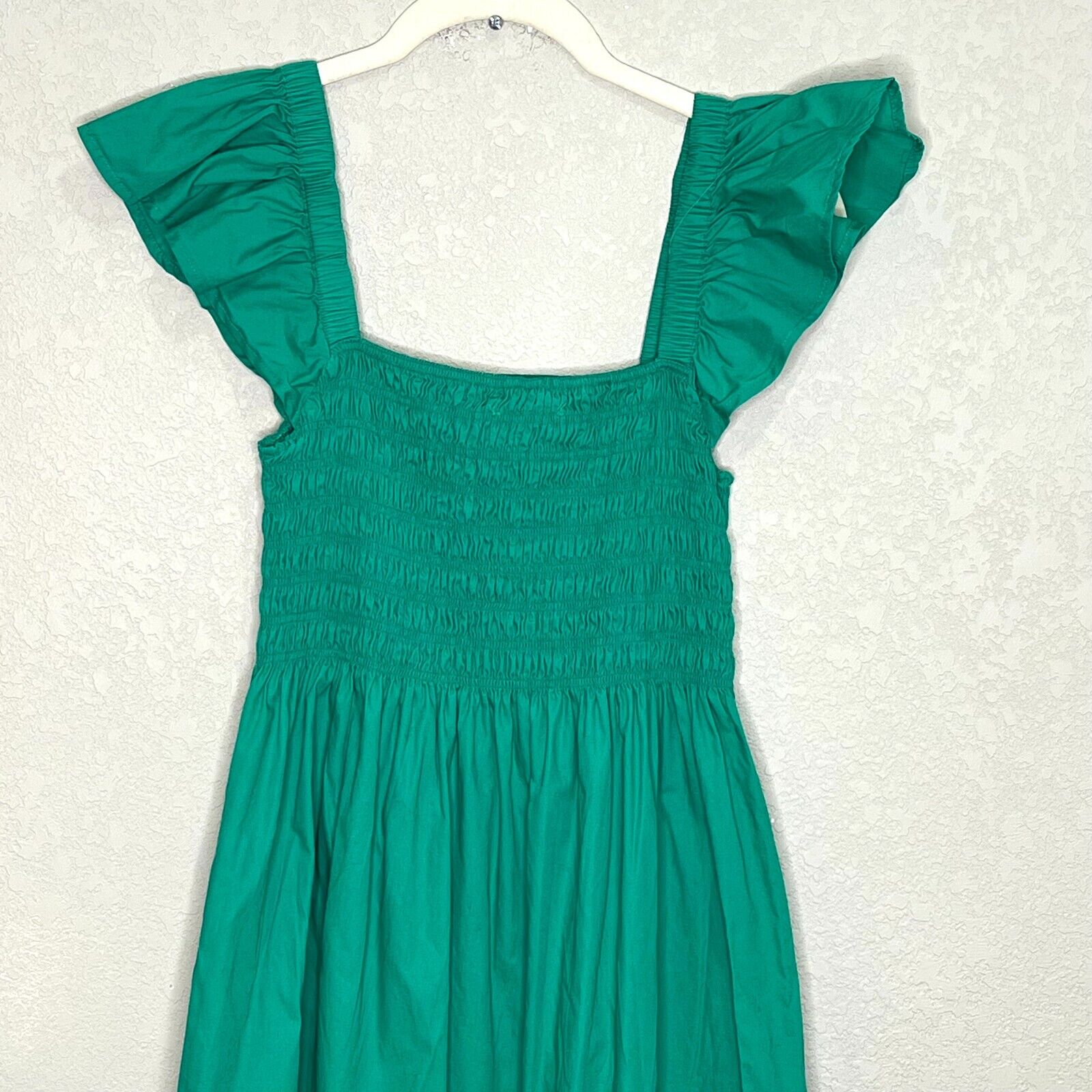 o.p.t Green Smocked Cotton Midi Dress Size XS