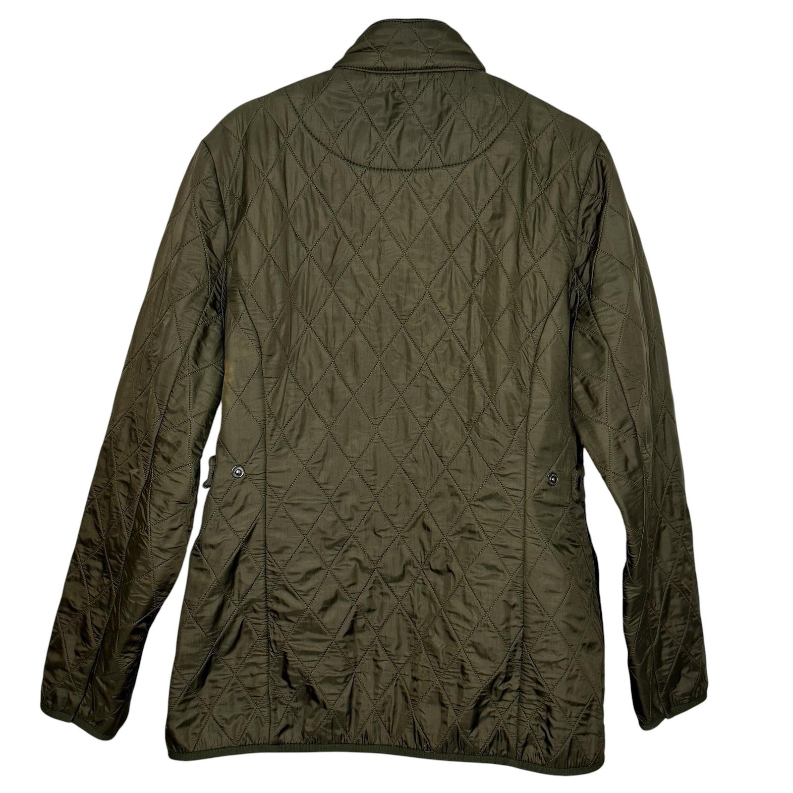 Barbour Quilted Jacket Womens 8 Olive Green Polarquilt Utility 4 Pocket Zip Snap