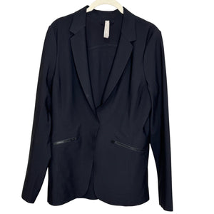 Athleta Blazer Womens 10 Black Performance Stretch Open Front Zip Pockets