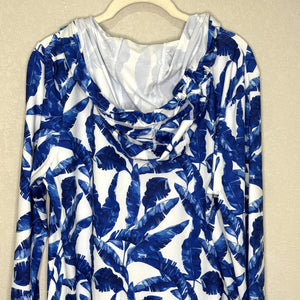 Cabana Life Cover Up Womens Large Blue Palm Print Hooded UPF 50+ Long Sleeve