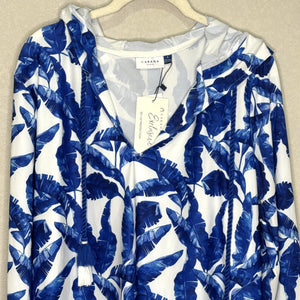 Cabana Life Cover Up Womens Large Blue Palm Print Hooded UPF 50+ Long Sleeve