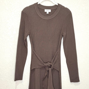 Evereve Dress Womens Small Brown Ribbed Knit Tie Waist Long Sleeve Midi Sweater