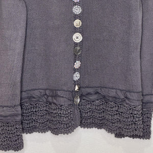 Soft Surroundings Sweater Womens M/L Gray Button Front Cardigan Crochet Trim