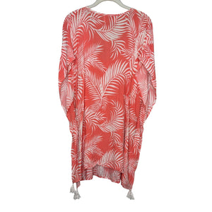 Cleobella Dreamy Sunset Swim Cover-Up  One Size Tassels Palm Print Coral White
