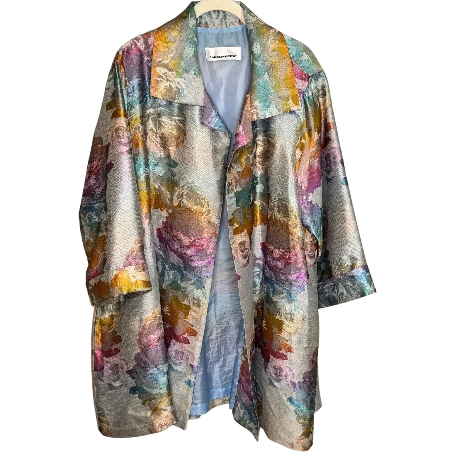 Caroline Rose Floral Jacket Size Large Colorful Multi Pastel Pockets