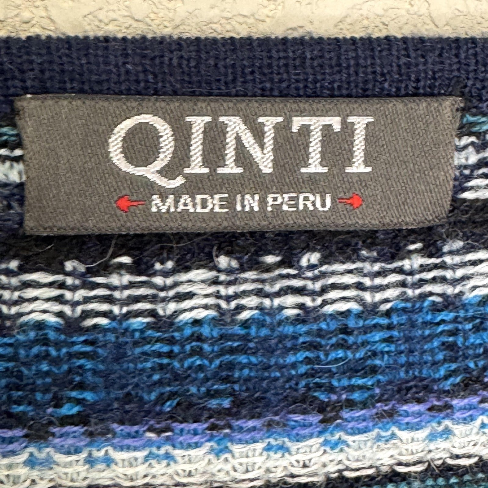 QINTI Sweater Womens Small Blue Multicolor 100% Baby Alpaca Button Cardigan Peru
