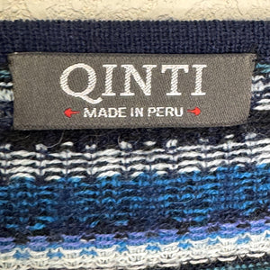 QINTI Sweater Womens Small Blue Multicolor 100% Baby Alpaca Button Cardigan Peru