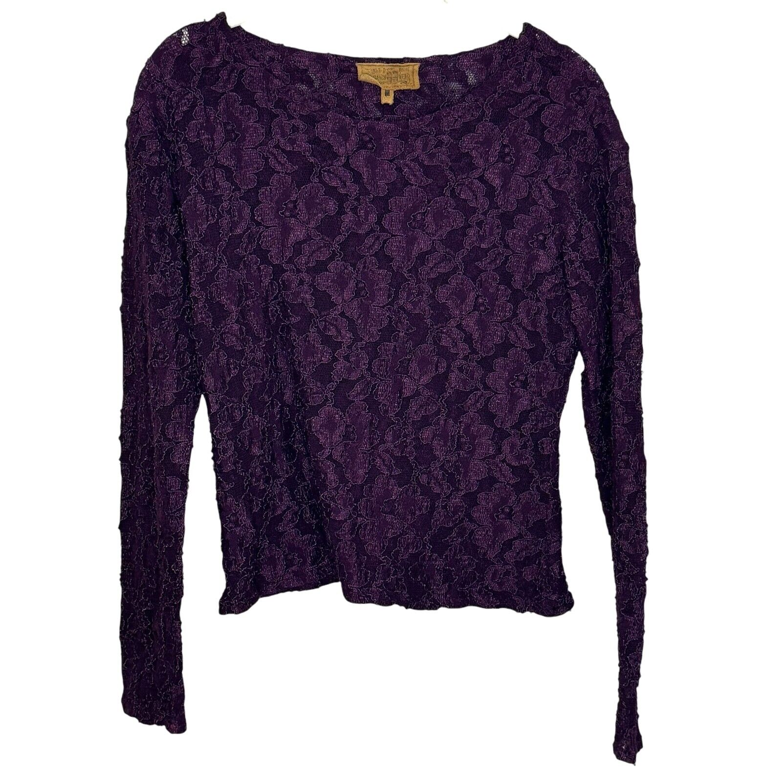 Double D Ranch Long Sleeve Lace Top Size Medium Plum Burgundy