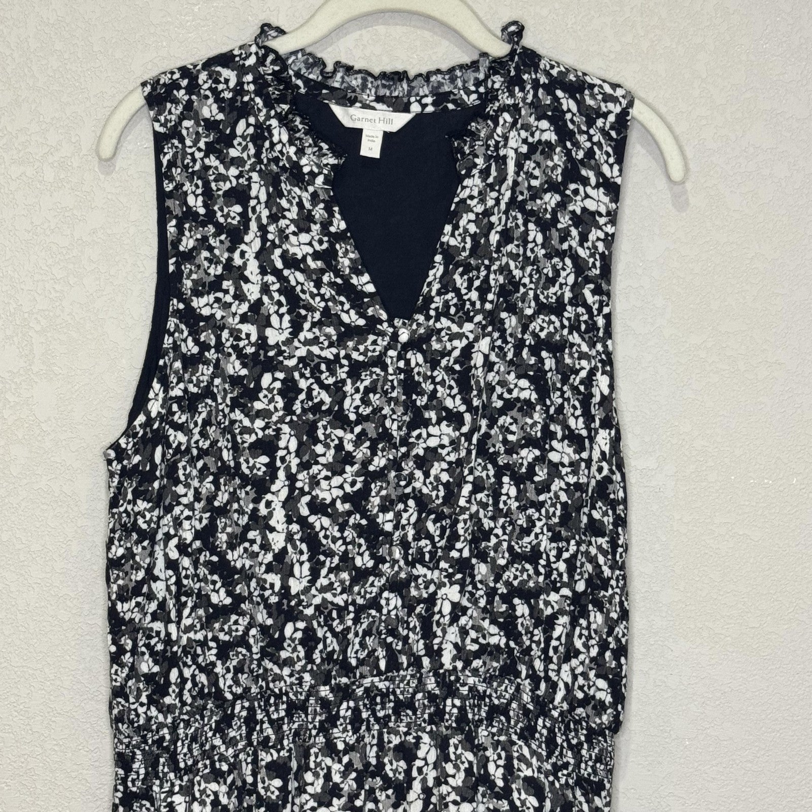 Garnet Hill Dress Womens Medium Floral Sleeveless Midi Pockets Viscose