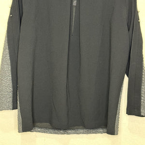 Teri Jon Textured Pullover Top Womens 6 Black Gray Studded Sleeve Dressy Blouse