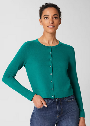 Hobbs London NEW Michelle Cotton Cardigan in Ocean Green Size XL $125