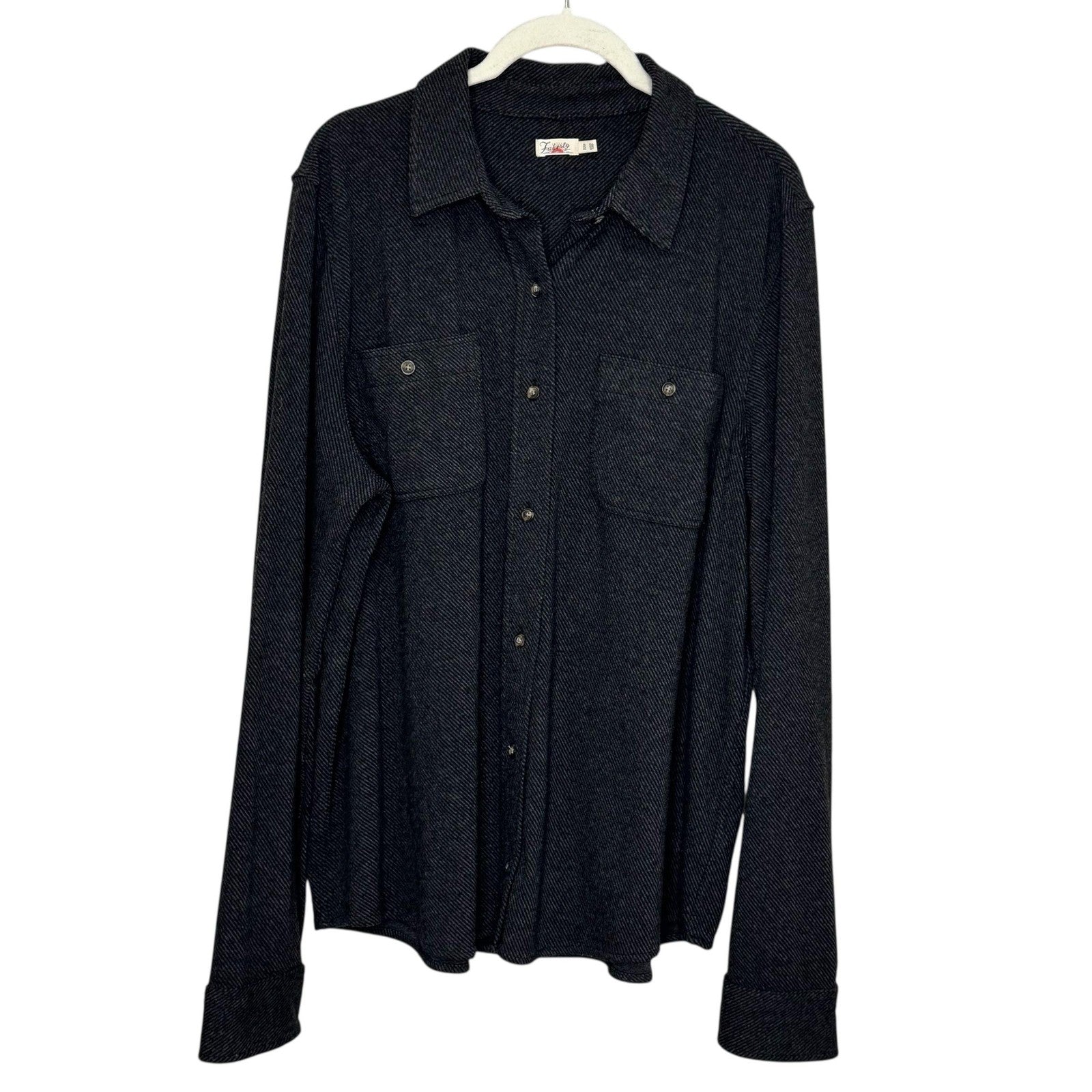Faherty Shirt Womens Extra Large Heather Black Herringbone Legend Sweater Shirt