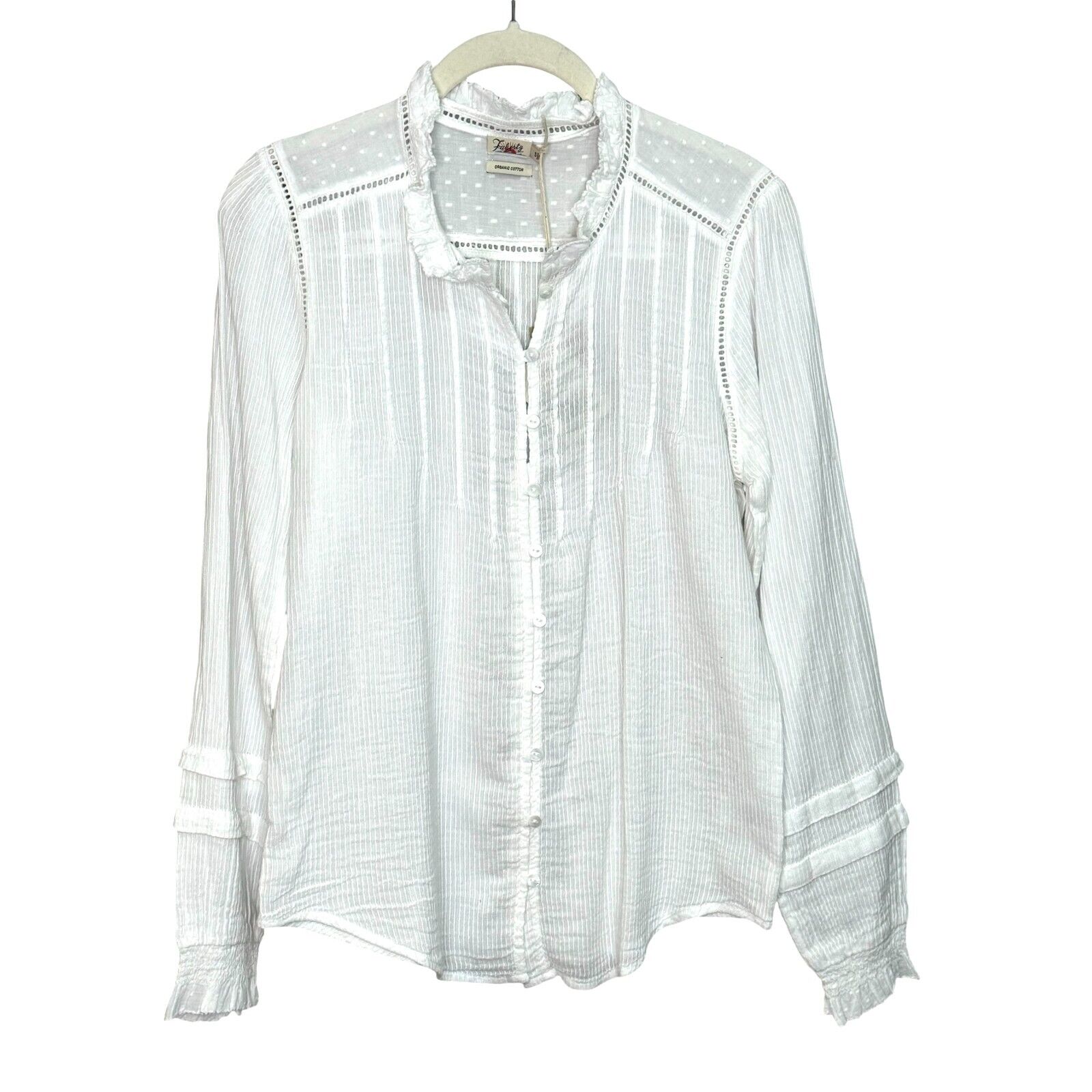 Faherty NEW Willa White Striped Long Sleeve Button Front Blouse Top Size Small